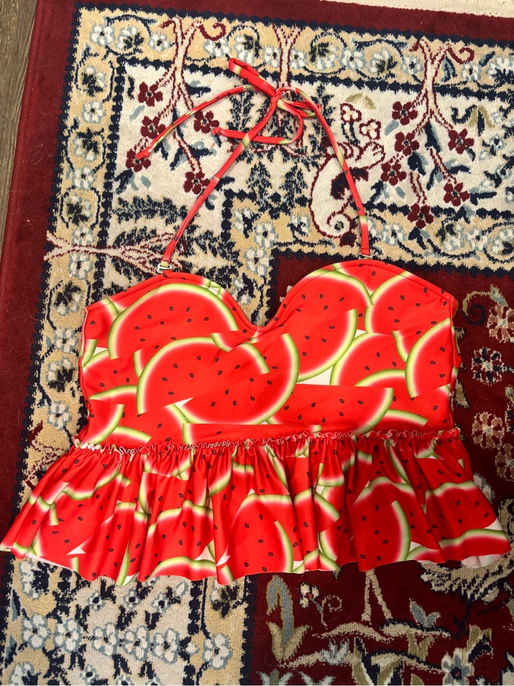 Kortni Jean Watermelon Print Ruffle Hem Swim Top
